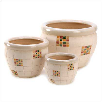 #14250 Checker Design Planter Trio