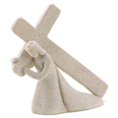 #14598 Sandcast Jesus and Cross Figurine